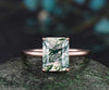 Emerald cut green moss agate engagement ring solid 14k rose gold Solitaire promise anniversary ring women gift