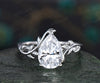 2ct Solitaire Pear shaped IGI lab-grown diamond engagement ring 14k white gold branches leaf Leaves twig nature inspired ring twisted promise wedding ring women