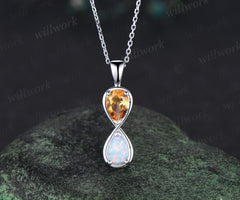 Pear cut citrine opal necklace infinity pendant toi et moi birthstone charm couple BFF necklace