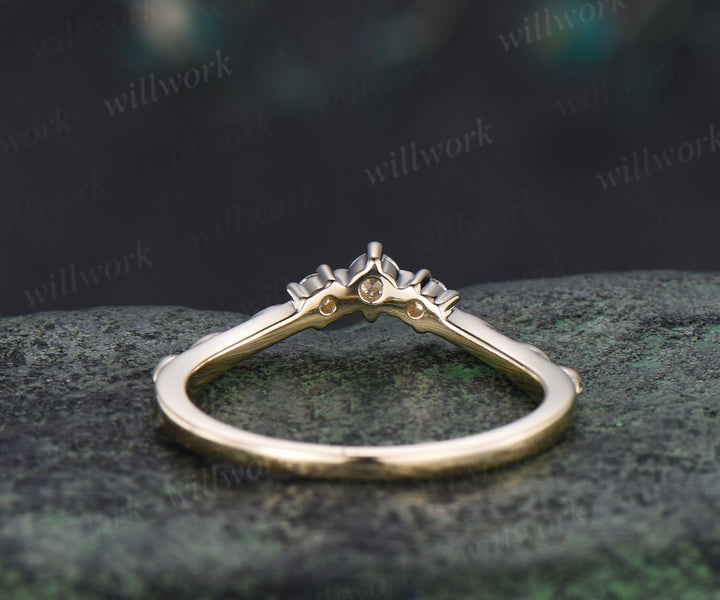 Minimalist curved diamonds wedding band leaf band enhancer unique stackable ring bridal gifts