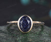 Oval Cut Galaxy Blue Sandstone Engagement Ring Unique Black Spinel Diamond Half Eternity Ring Bezel Set Promise Ring Healing Jewelry