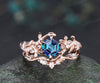 Hexagon alexandrite engagement ring set 6 prongs flowers twig leaf ring curved diamond matching band nature inspired bridal set