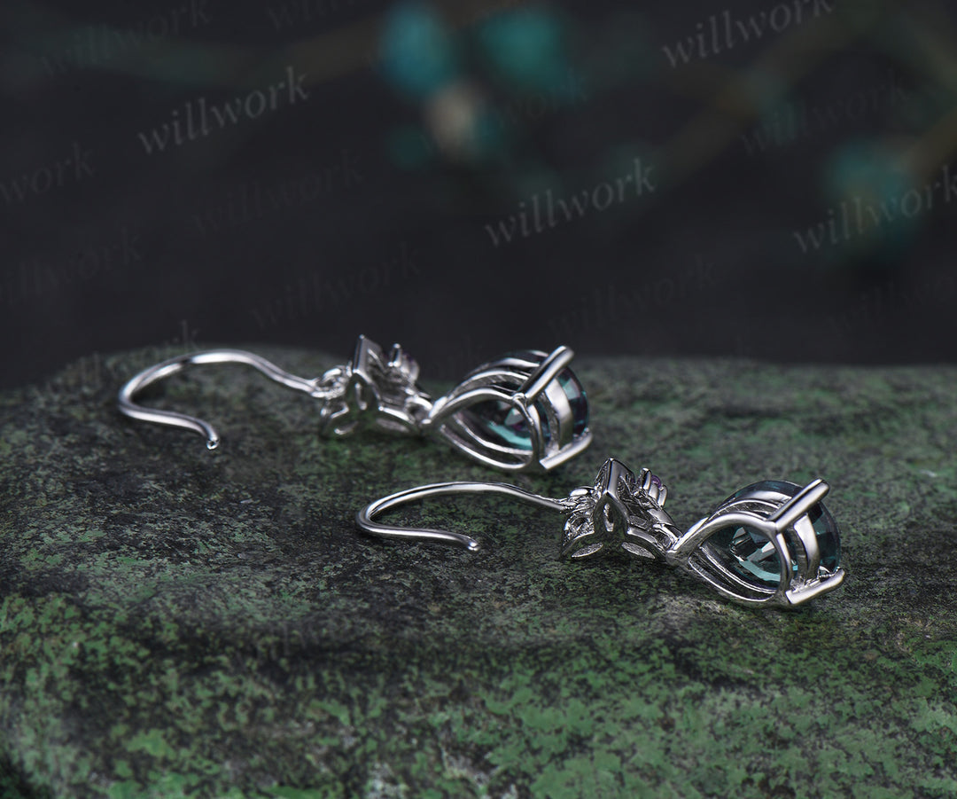 Pear alexandrite drop earrings & matching necklace set white gold celtic knot jewelry color-change gemstone anniversary gift for women