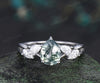 Pear cut natural moss agate ring pear moissanite cluster split shank engagement ring bridal promise ring jewelry gifts