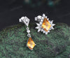Unique kite citrine moissanite halo earrings yellow gemstone asymmetrical drop earrings studs November bithstone jewelry gifts