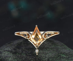 Vintage kite cut citrin engagement ring solitaire split shank milgrain wedding ring November birthstone gifts