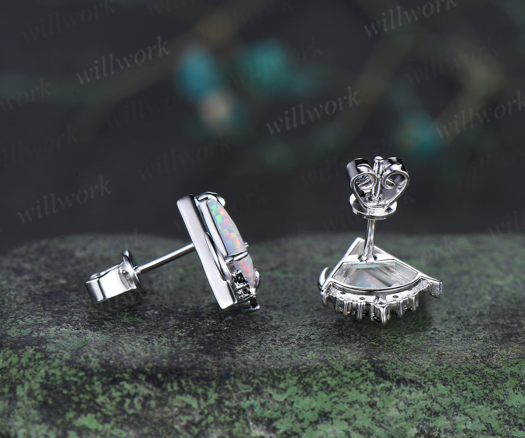 Unique kite cut opal earrings solid 14k 18k rose gold gothic moon cluster black spinel stud earrings piercing earrings for women