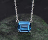 Emerald Cut London Blue Topaz Necklace 14k 18k white gold Solitaire East To West Necklace Women