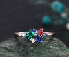 14K Gold Mixed Stone round cut Cluster Ring Christmas Ring Blue Sapphire Ring Ruby Anniversary Ring EmeraldEngagement Ring for anniversary