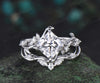 Nature Inspired Princess Cut Moissanite Engagement Ring 14k White Gold Twist Leaf Vine Ring Diamond Wedding Ring Set Proposal Gift for Women