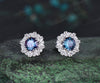 Vintage round cut Alexandrite Earrings women solid 14k white gold 8 prong double halo marquise moissanite Stud Earrings Anniversary Gift