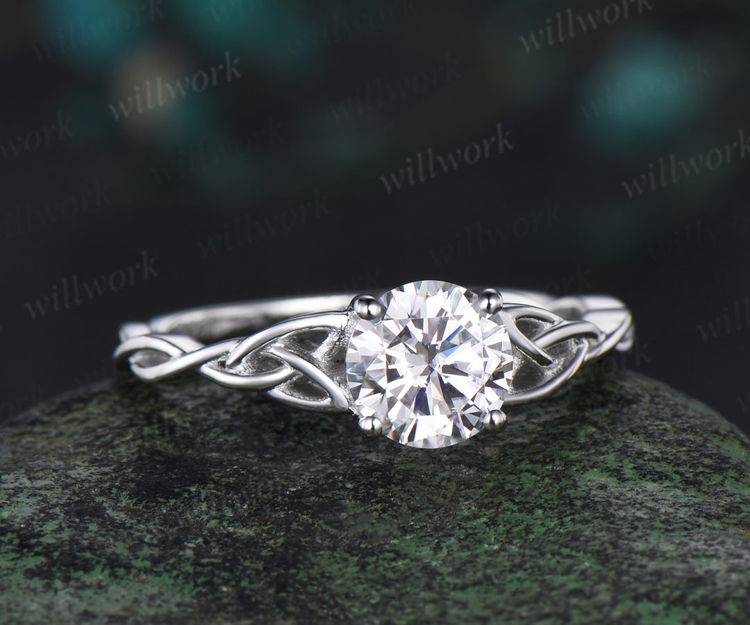 1ct round cut moissanite promise ring her Celtic knot Solitaire engagement ring women infinity solid 14k white gold gift