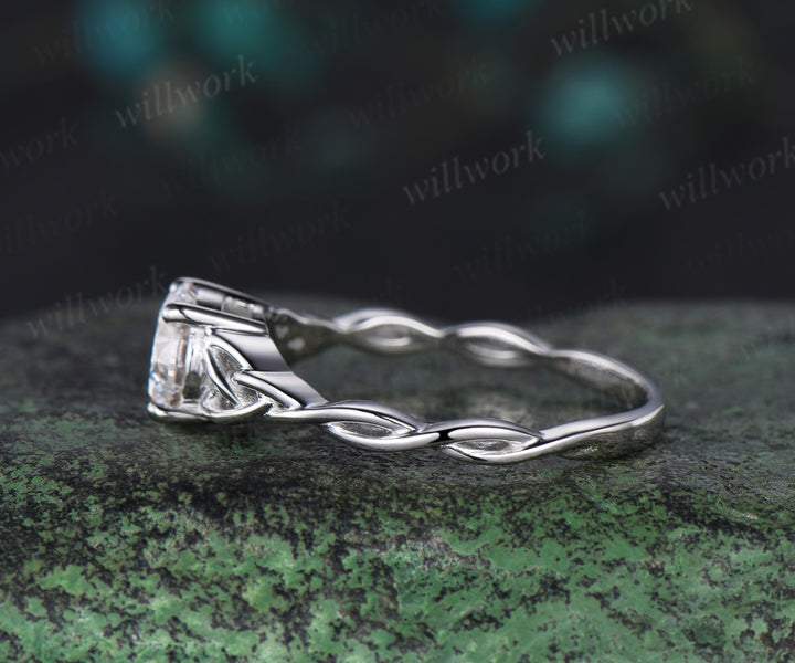 1ct round cut moissanite promise ring her Celtic knot Solitaire engagement ring women infinity solid 14k white gold gift