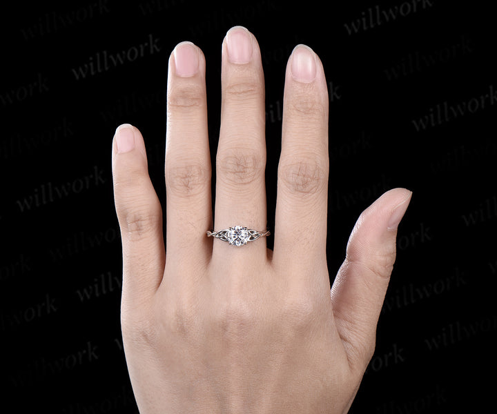 1ct round cut moissanite promise ring her Celtic knot Solitaire engagement ring women infinity solid 14k white gold gift