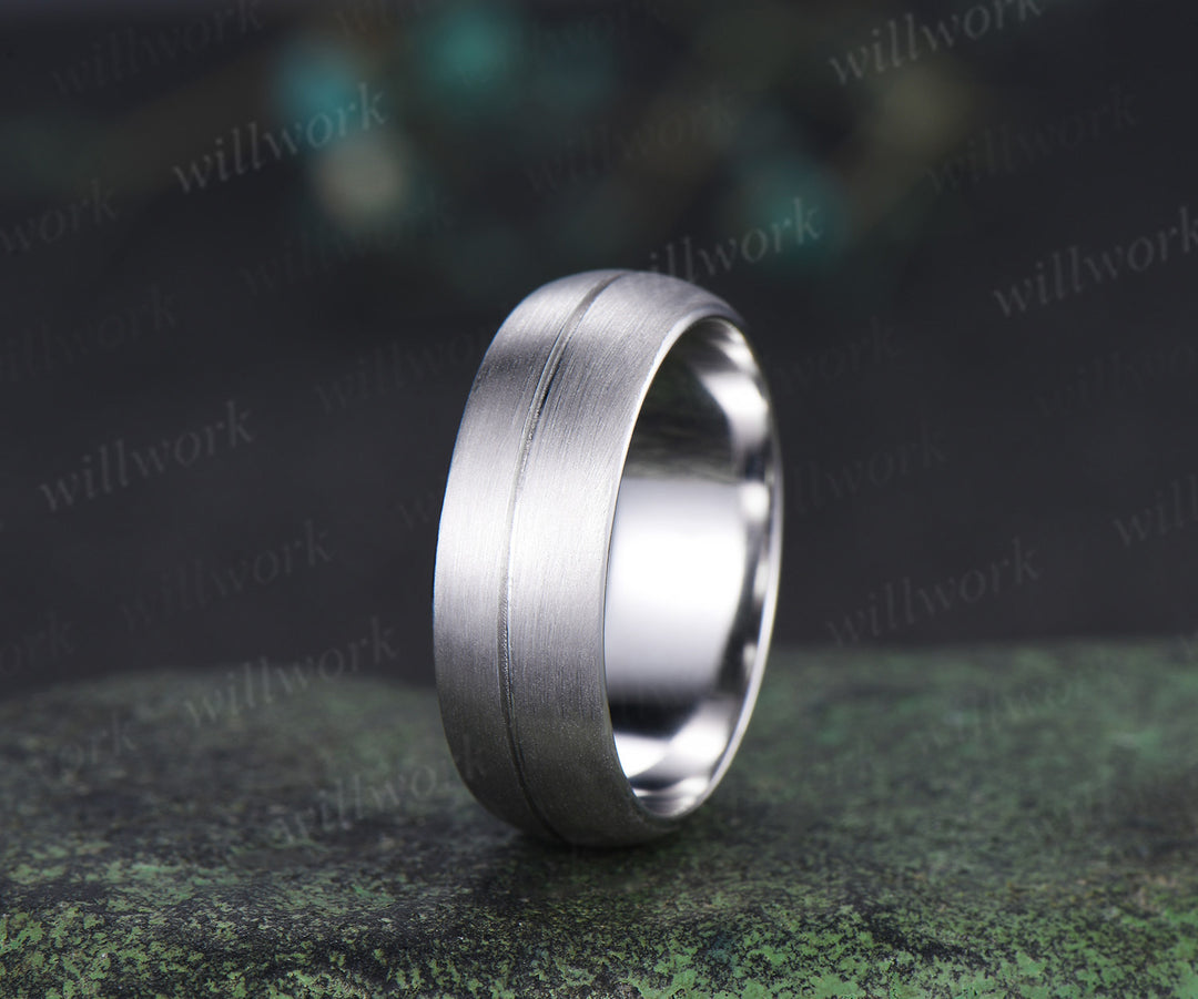 7mm brushed men ring full eternity band dome shaped concave center wedding ring for men