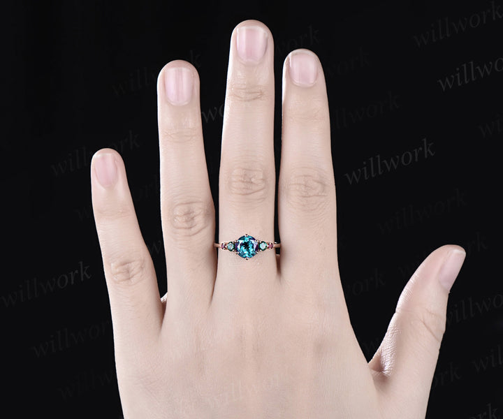 Alexandrite ring minimalist round Alexandrite engagement ring five stone emerald ruby ring birthstone mother's gifts