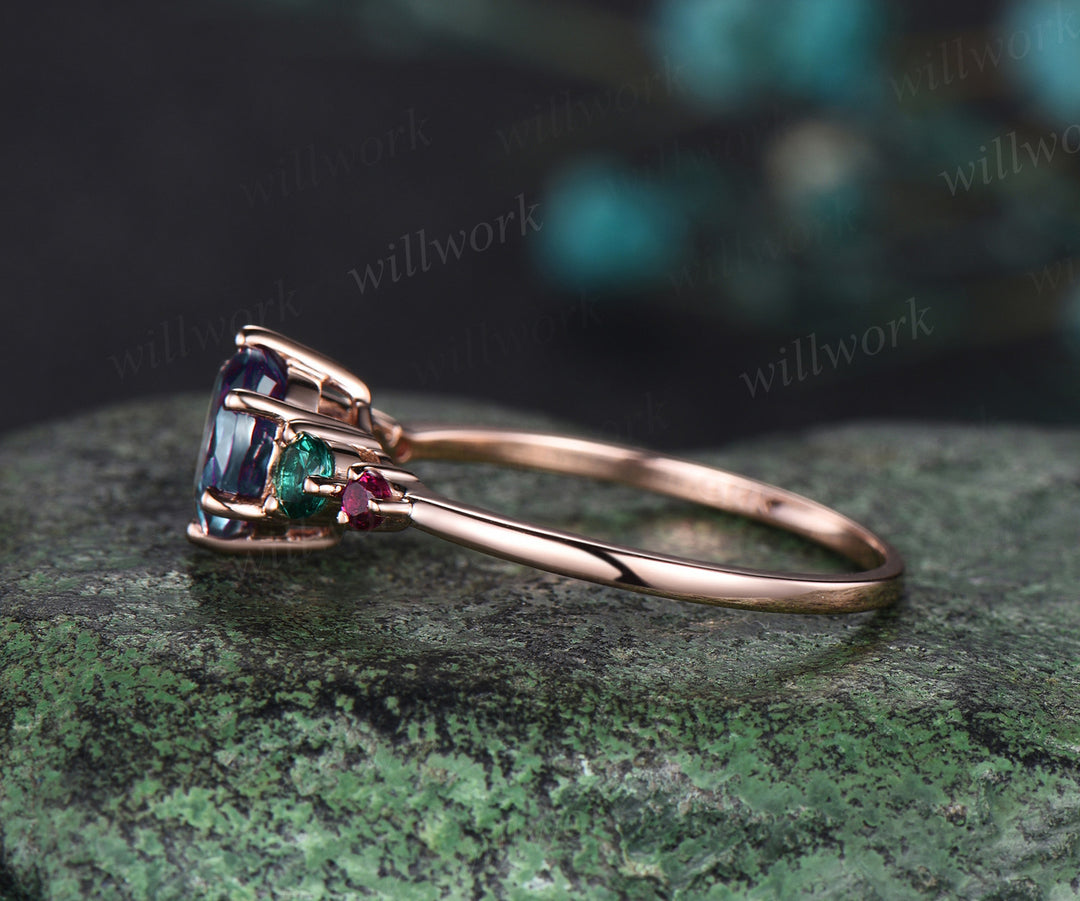 Alexandrite ring minimalist round Alexandrite engagement ring five stone emerald ruby ring birthstone mother's gifts