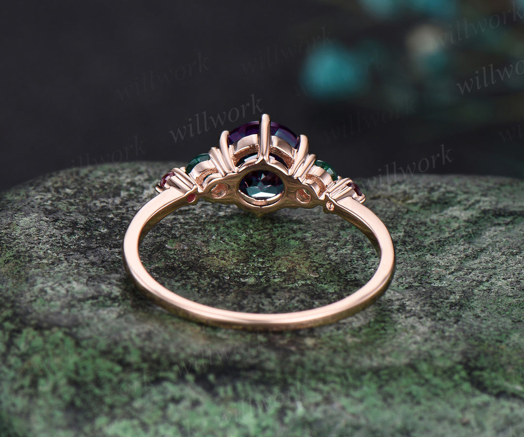 Alexandrite ring minimalist round Alexandrite engagement ring five stone emerald ruby ring birthstone mother's gifts