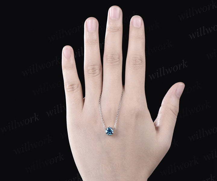 Dainty 6 prong round alexandrite necklace minimalist solitaire pendant June birthstone necklace gifts for women