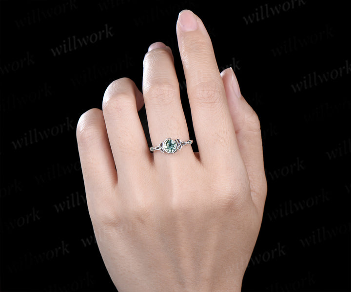 Cushion cut natural aquamarine engagement ring solid white gold trilliant cut alexandrite ring minimalist three stone promise ring for women