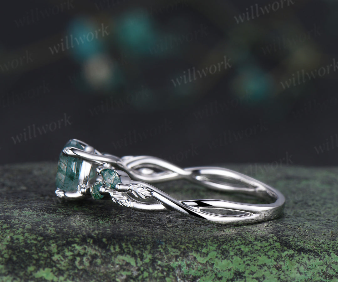 Vintage round moss agate engagement ring marquise moss agate leaf infinity ring nature inspired bridal gifts