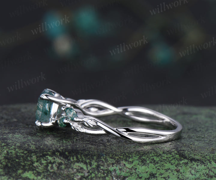 Vintage round moss agate engagement ring marquise moss agate leaf infinity ring nature inspired bridal gifts