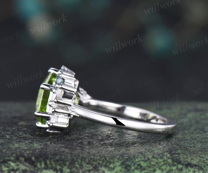 Hexagon cut peridot engagement ring cluster alexandrite marquise moissanite bridal ring gifts for women