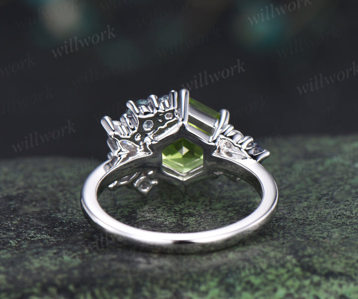 Hexagon cut peridot engagement ring cluster alexandrite marquise moissanite bridal ring gifts for women