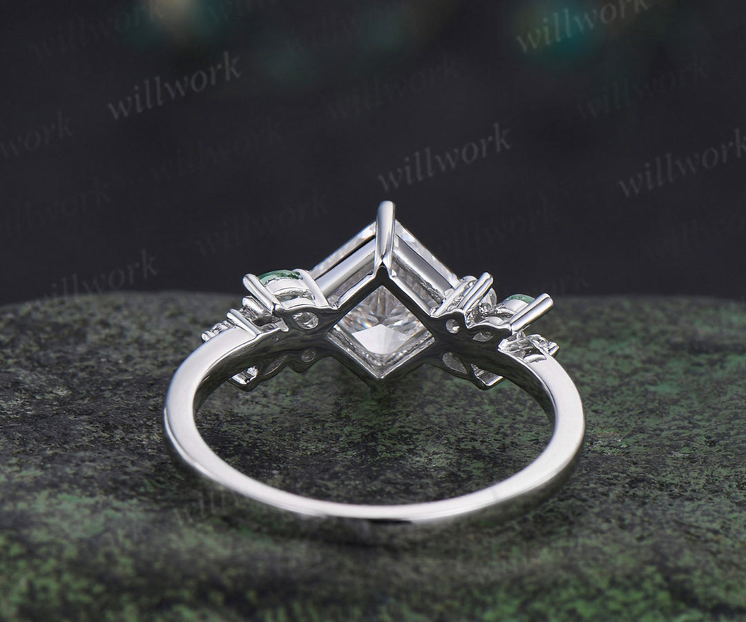 Princess cut IGI lab grown diamond ring timeless diamond white gold green sapphire cluster ring bridal ring jewelry gifts