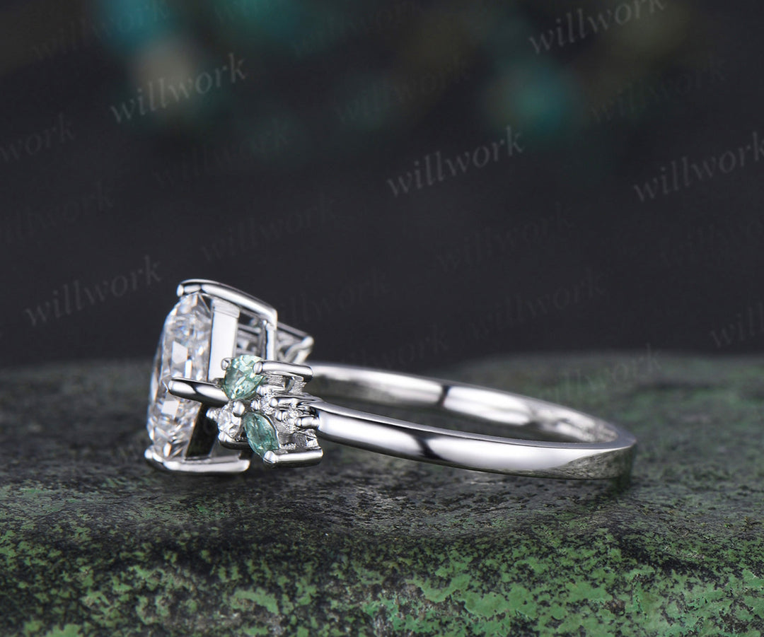 Princess cut IGI lab grown diamond ring timeless diamond white gold green sapphire cluster ring bridal ring jewelry gifts