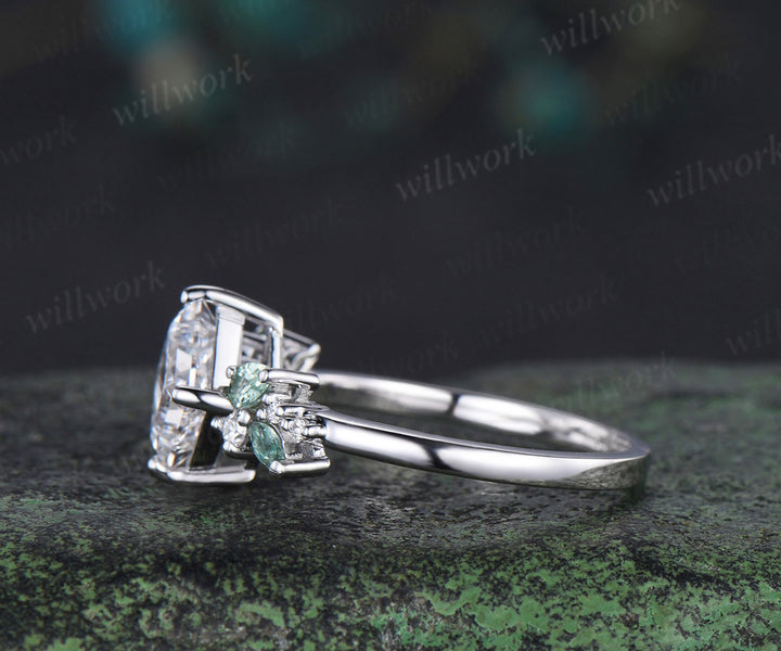 Princess cut IGI lab grown diamond ring timeless diamond white gold green sapphire cluster ring bridal ring jewelry gifts
