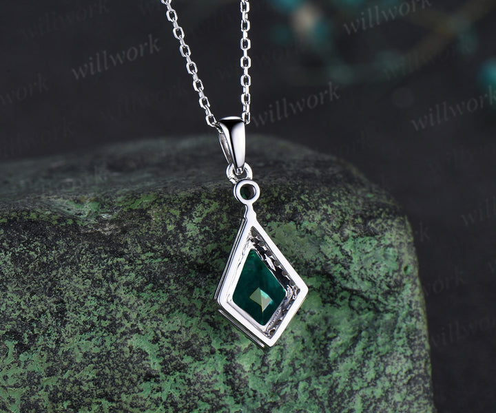 Kite cut emerald pendant necklace dainty opal halo pendant May birthstone jewelry anniversary birthday mother's gifts