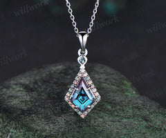 Kite cut alexandrite pendant necklace dainty opal halo pendant color-change gemstone jewelry June Birthstone gift for her