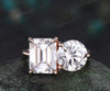 Two stone emerald round cut moissanite engagement ring solid 14k rose gold personalized Toi et Moi ring birthday anniversary bridal gifts