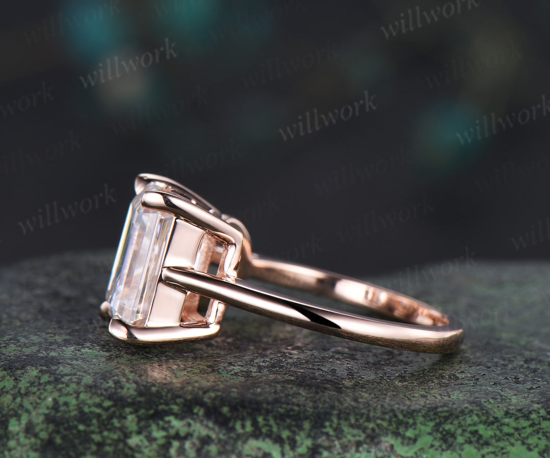 Two stone emerald round cut moissanite engagement ring solid 14k rose gold personalized Toi et Moi ring birthday anniversary bridal gifts