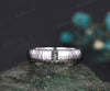 Unique Mens Black Rutilated Quartz Wedding Band Baguette Cut art deco Band 5mm Solid Gold Ring Mens Hammered Stacking Matching Band Retro Vintage Ring Gift