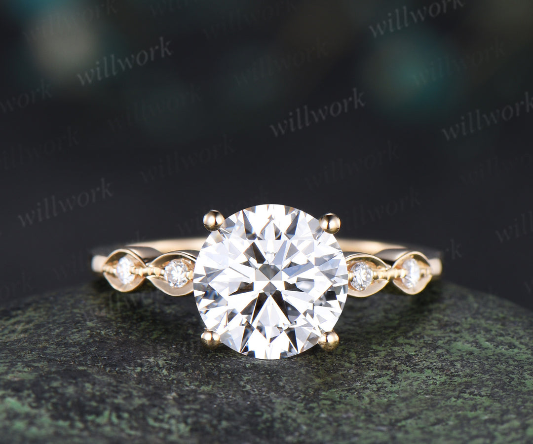2ct round cut moissanite engagement ring classic 4 prongs moissanite five stone promise ring solid 14k yellow gold diamond ring gifts for women