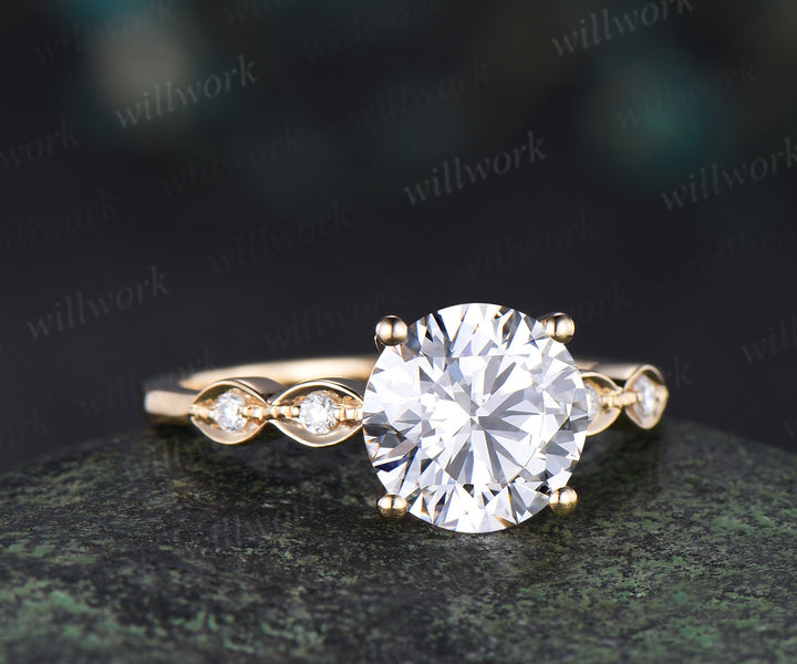 2ct round cut moissanite engagement ring classic 4 prongs moissanite five stone promise ring solid 14k yellow gold diamond ring gifts for women