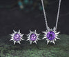 Round amethyst sun stud earrings & purple amethyst necklace set Rapunzel inspired crystal jewelry set February birthstone gifts for her