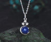 Vintage round blue star sapphire necklace white gold star moon unique diamond pendant women September birthstone anniversary gift