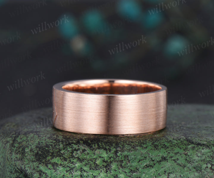 Kite Cut Alexandrite Men Wedding Band 14K Rose Gold 8mm Men Engagement Ring Brushed Finished Band Mens Stacking Band Promise Ring