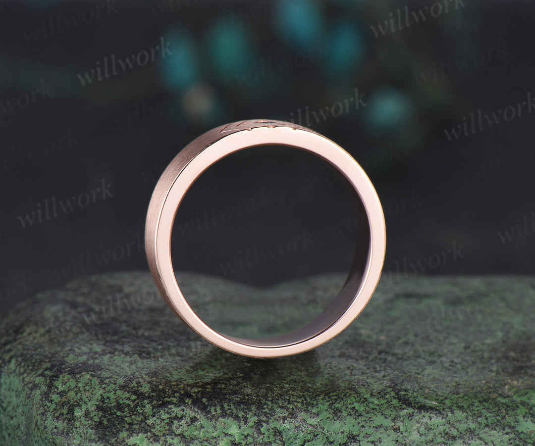 Kite Cut Alexandrite Men Wedding Band 14K Rose Gold 8mm Men Engagement Ring Brushed Finished Band Mens Stacking Band Promise Ring