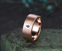 Kite Cut Alexandrite Men Wedding Band 14K Rose Gold 8mm Men Engagement Ring Brushed Finished Band Mens Stacking Band Promise Ring
