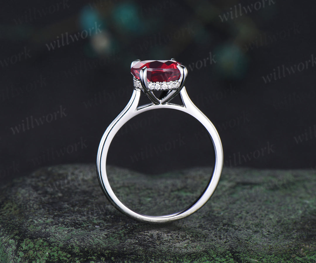 3ct round garnet engagement ring hidden halo diamond wedding ring women 14k white gold gifts for her