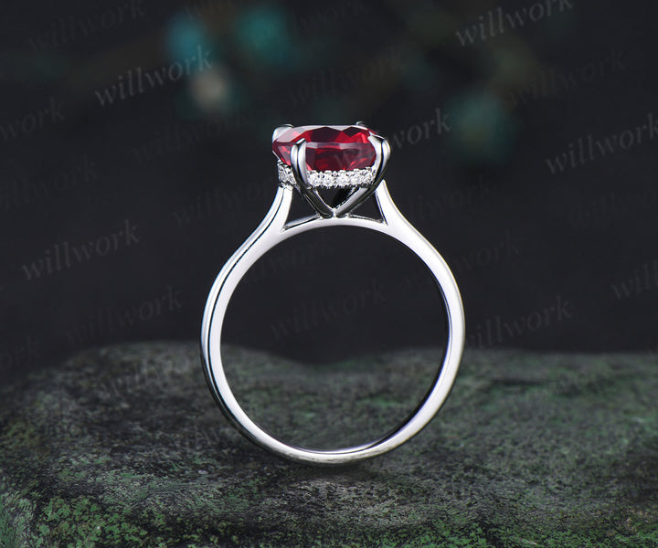 3ct round garnet engagement ring hidden halo diamond wedding ring women 14k white gold gifts for her