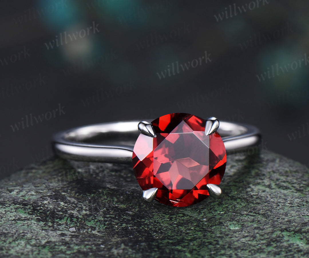3ct round garnet engagement ring hidden halo diamond wedding ring women 14k white gold gifts for her