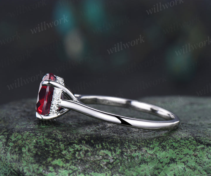 3ct round garnet engagement ring hidden halo diamond wedding ring women 14k white gold gifts for her