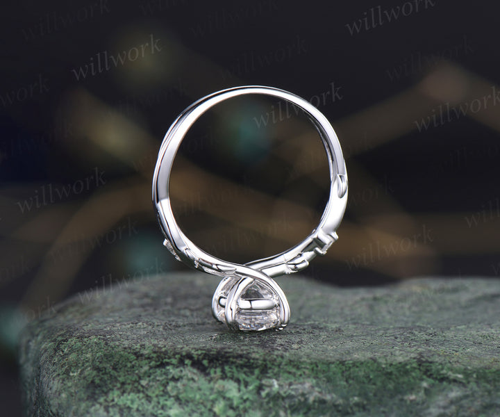 1ct Round brillant cut moissanite engagement ring nature inspired leaf twig moissnaite diamond ring infinity wedding band bridal gifts