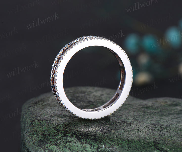 January Birthstone Princess Cut Natural Garnet Wedding Band Unique Moissanite Diamond Full Eternity Wedding Engagement Ring Birthday Gift
