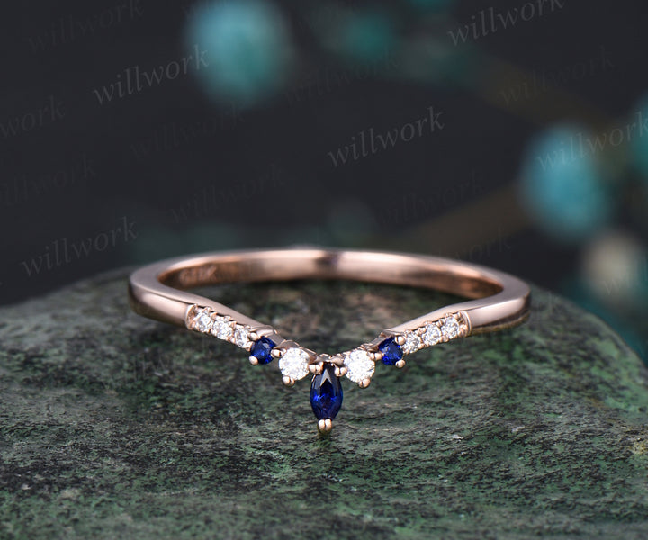 Unique Kite Cut Alexandrite Engagement Ring Set June Birthstone Moonstone Blue Sapphire Moissanite Diamond Ring 14k Rose Gold 2pcs Bridal Ring Set
